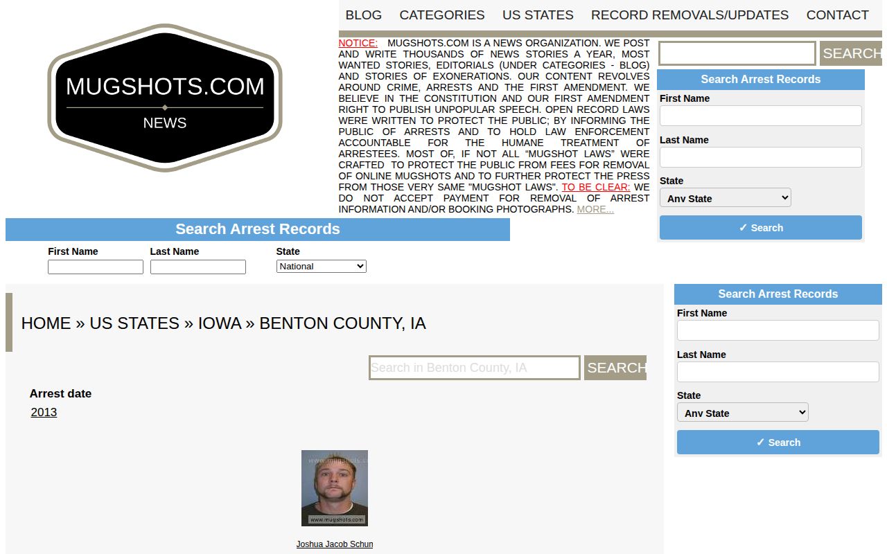 Unofficial sparse Benton County mugshot aggregator index