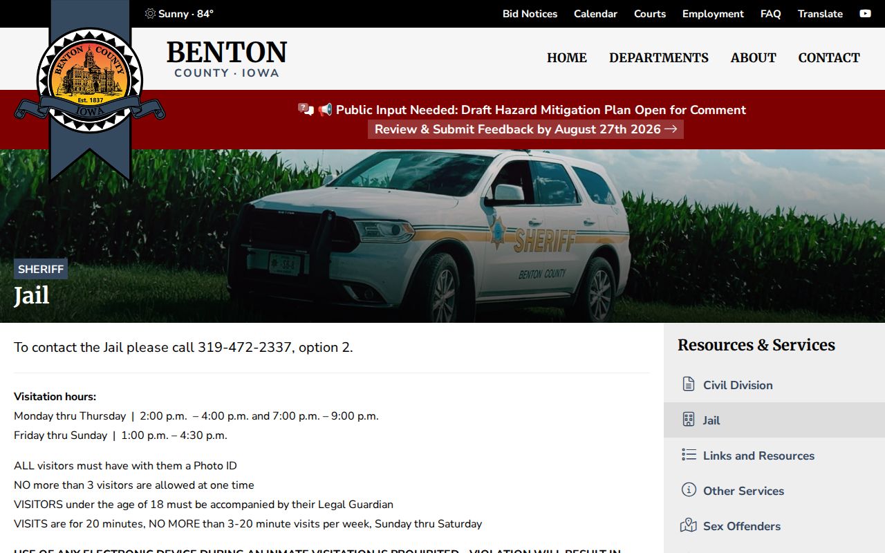 Benton County Jail information page and roster fallback