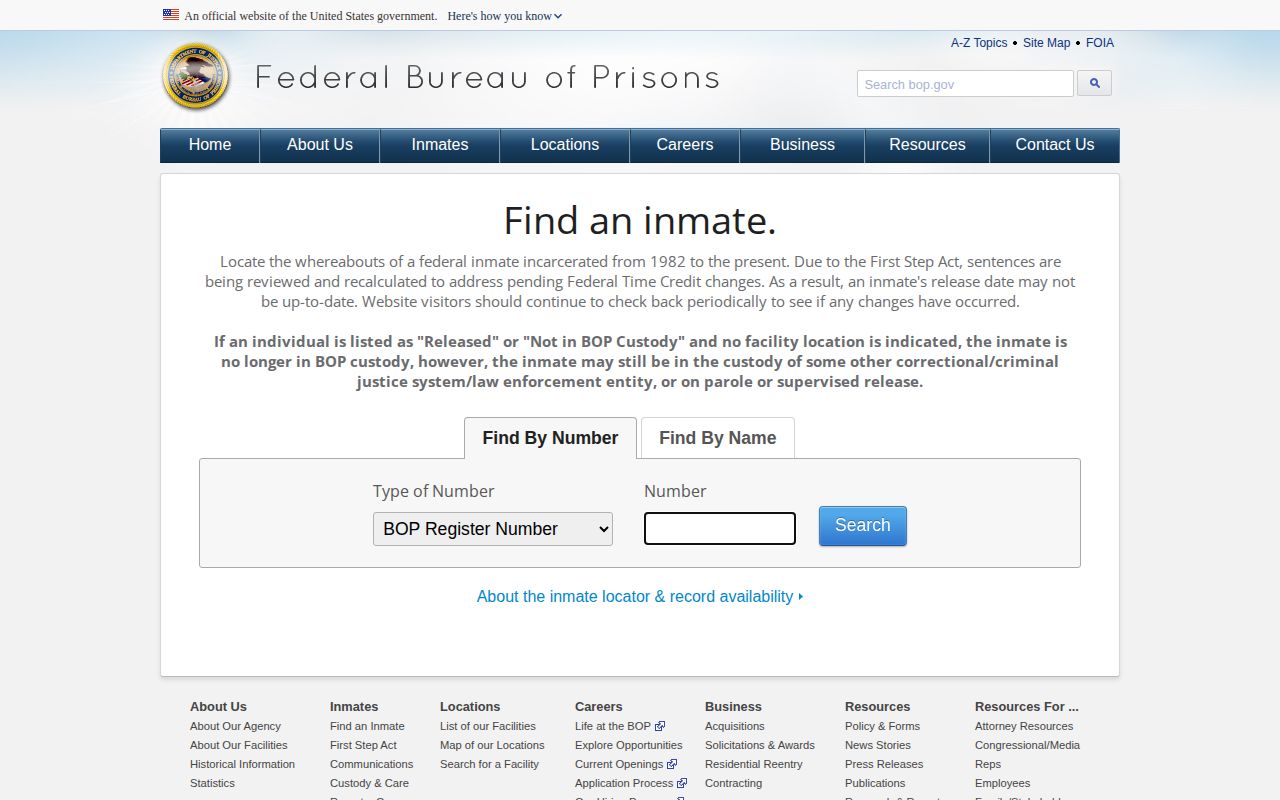 Federal BOP locator for Benton County custody distinctions