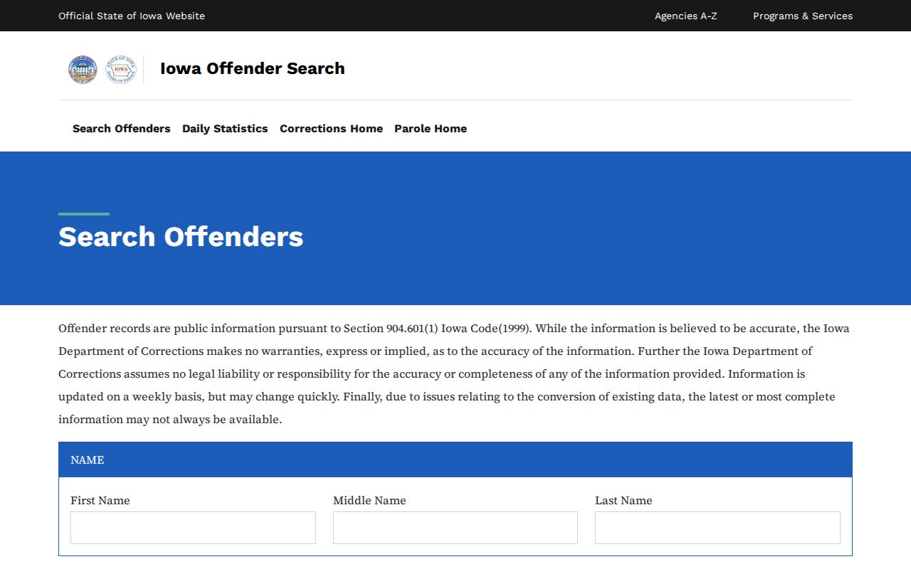 Iowa DOC offender photo search for Benton County records