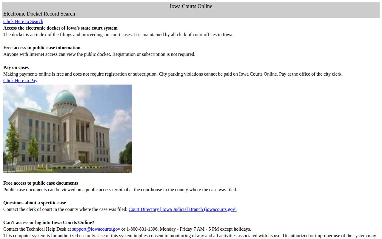 Iowa Courts Online search for Benton County arrest dispositions